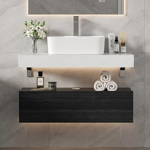 35" Floating Bathroom Vanity with Sintered Stone Countertop & Ceramic Sink