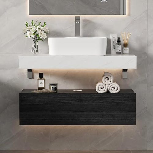 35" Floating Bathroom Vanity with Sintered Stone Countertop & Ceramic Sink