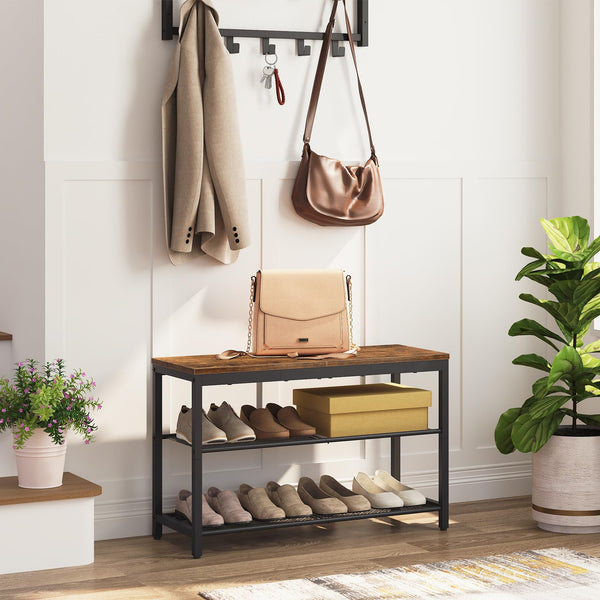 3-Tier Shoe Bench with Mesh Shelves