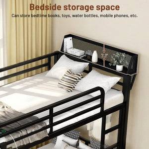 Metal Bunk Bed with Foldable Desk, LED Lights & Charging Station