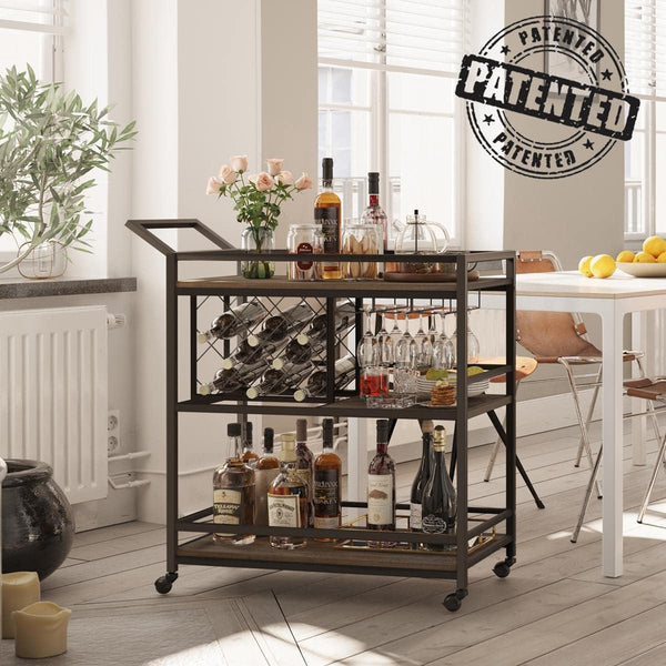 Rolling Bar Cart with Wine Rack & Stemware Holder
