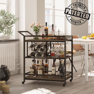 Rolling Bar Cart with Wine Rack & Stemware Holder