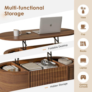 Fluted Lift Top Coffee Table with Hidden Storage