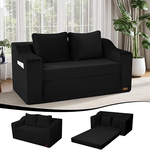 Convertible Futon Sofa Bed with Corduroy Cover & Pillow