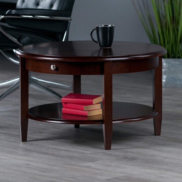 Round Coffee Table with Storage Drawer and Shelf