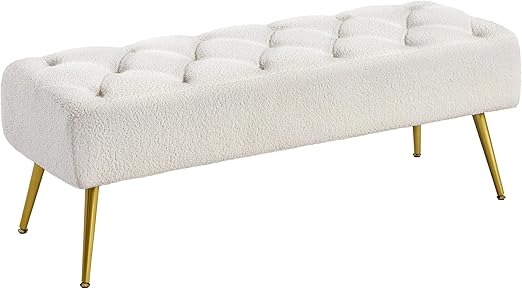 Upholstered Ottoman Bench with Metal Legs