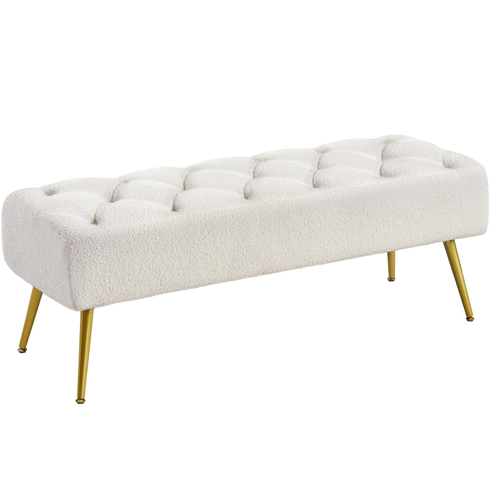 Boucle Ottoman Bench with Gold Metal Legs