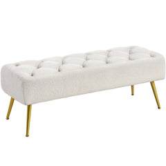 Boucle Ottoman Bench with Gold Metal Legs