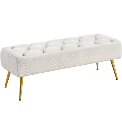 Boucle Ottoman Bench with Gold Metal Legs