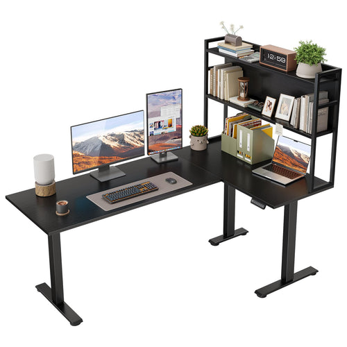 L-Shaped Electric Standing Desk 63 Inch with Storage Shelf