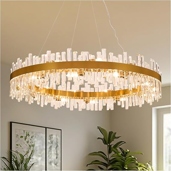 Round Crystal Chandelier – Gold Modern Pendant Light