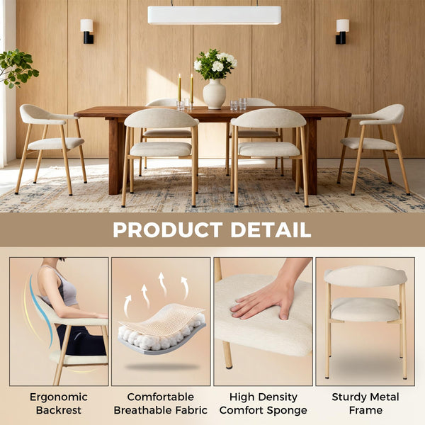 Modern Upholstered Dining Chairs Set of 2 with Curved Backrest