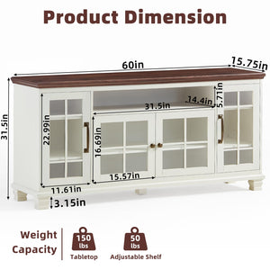 Farmhouse Sideboard Buffet Cabinet with Glass Doors