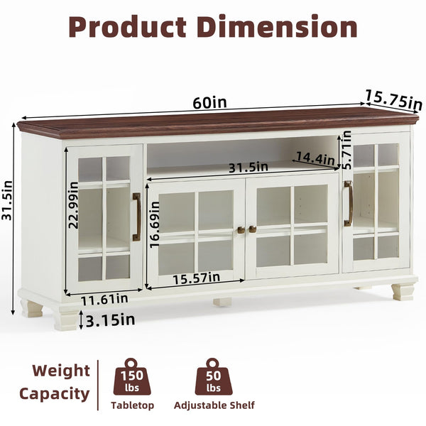 Farmhouse Sideboard Buffet Cabinet with Glass Doors