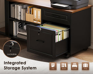 L-Shaped Electric Standing Desk with File Cabinet – 55 Inch