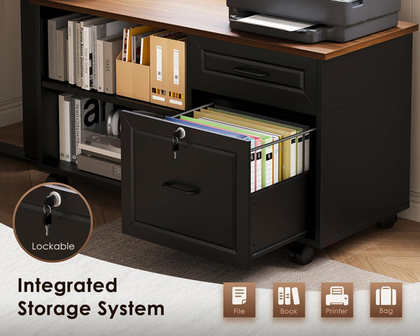 L-Shaped Electric Standing Desk with File Cabinet – 55 Inch