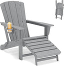 Folding Adirondack Chair with Retractable Ottoman & Cup Holder — HDPE All-Weather Outdoor Lounge Chair
