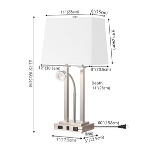 2-Light Modern Farmhouse LED Table Lamp with USB and Reading Light