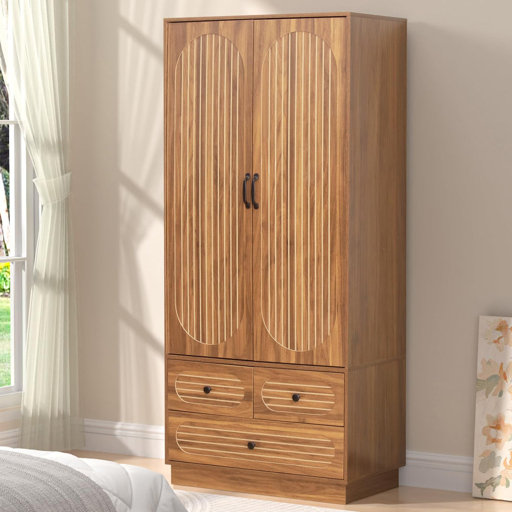 Armoire Wardrobe Closet with Drawers, Hanging Rod & Shelves