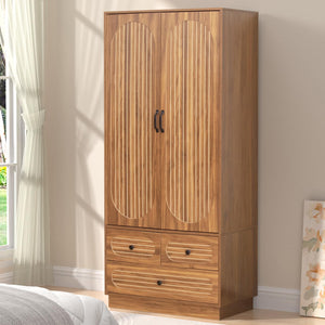 Armoire Wardrobe Closet with Drawers, Hanging Rod & Shelves