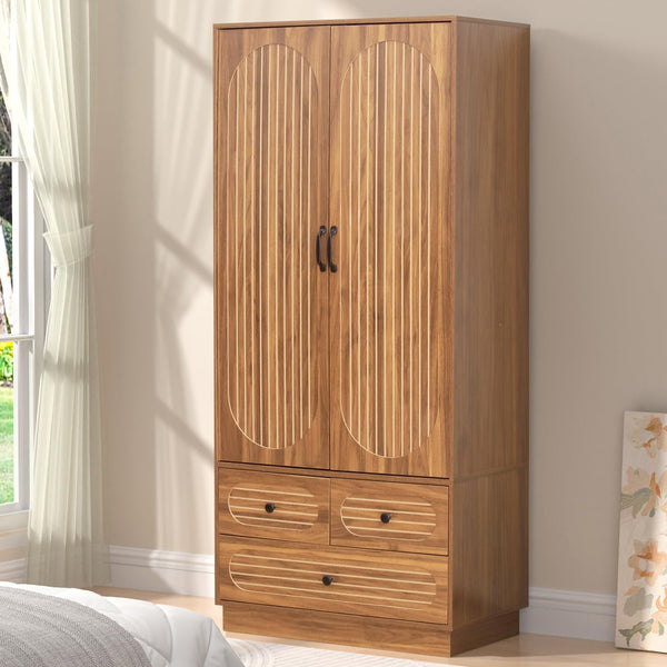 Armoire Wardrobe Closet with Drawers, Hanging Rod & Shelves