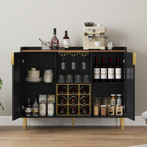 Wine Bar Cabinet with Fluted Panels, Wine Rack & Glass Holder