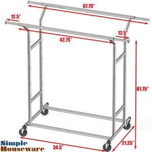 Heavy Duty Double Rail Garment Rack, 200 lb Capacity, Extendable Rod