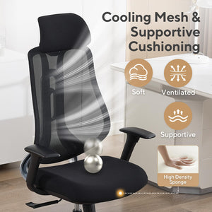 Ergonomic Mesh Office Chair with Adjustable Backrest & Headrest