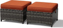 Outdoor Wicker Ottoman Set of 2 with Cushions