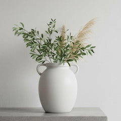 Matte White Ceramic Pitcher Vase with Handles