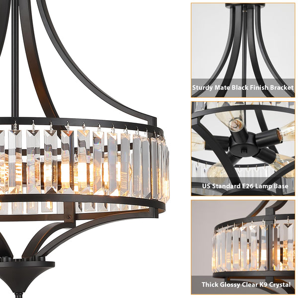 20-Inch Crystal Chandelier 5-Light Adjustable Ceiling Pendant