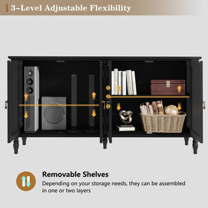 58" Retro Sideboard Buffet Cabinet with 4 Doors & Adjustable Shelves