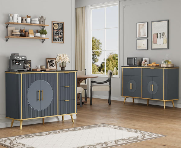 47.2" Fluted Buffet Storage Cabinet with Drawers & Adjustable Shelves
