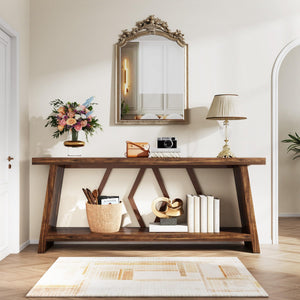 2-Tier Farmhouse Console Table, 70.86" Entryway Sofa Table