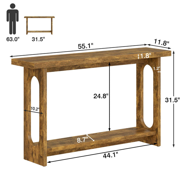 55" Farmhouse Console Table with Open Shelf