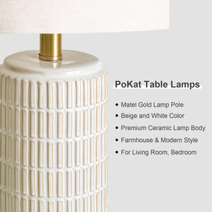 Ceramic Bedside Table Lamps Set of 2 – Modern Nightstand Lamps with Gold Base