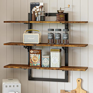 3-Tier Foldable Wall Mounted Floating Shelf with Industrial Metal Brackets