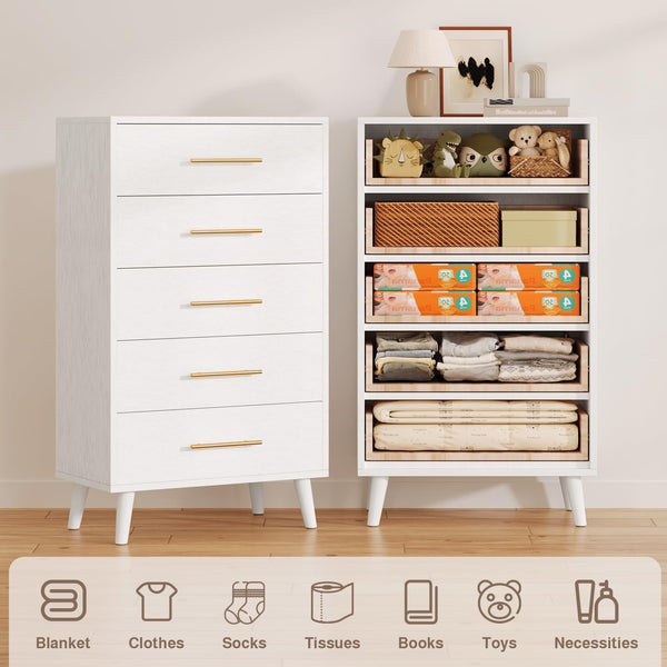 Tall Dresser with 5 Drawers – White