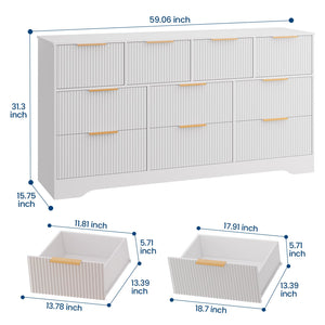 10-Drawer Fluted Dresser with Gold Handles