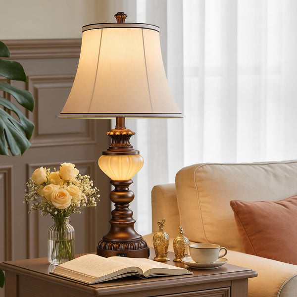 Farmhouse Tall Table Lamps Set of 2 with Nightlight & USB Ports