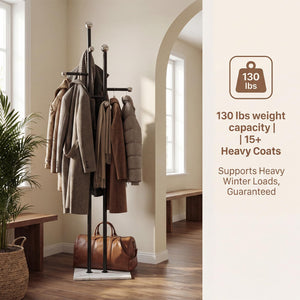 Heavy Duty Freestanding Coat Rack with Marble Base & 14 Hooks