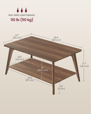 2-Tier Coffee Table with Storage & Tapered Legs