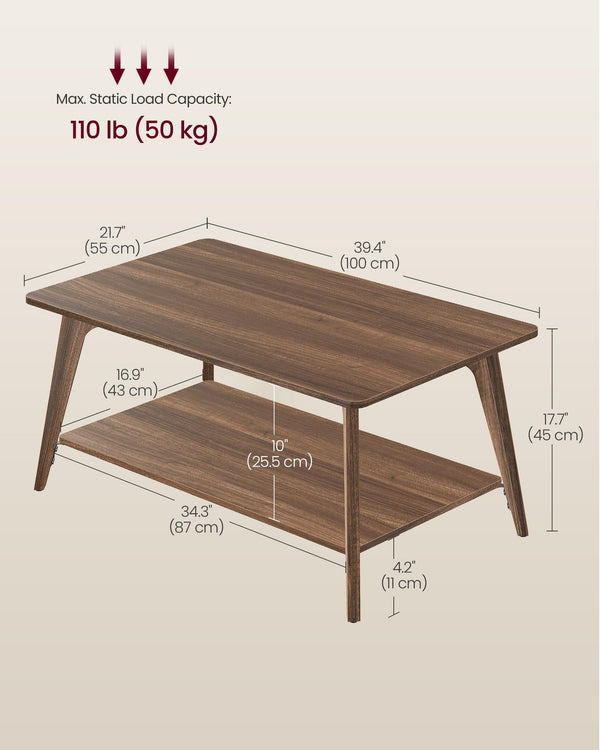 2-Tier Coffee Table with Storage & Tapered Legs