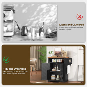 Coffee Bar Cabinet with Floating Shelf & Hooks