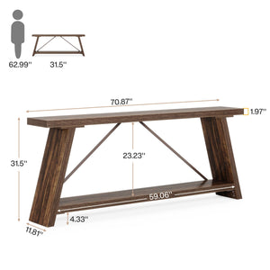 70.9" Industrial Console Sofa Table with 2-Tier Storage