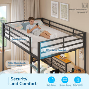 Full Over Full Bunk Bed with Desk & Storage Drawers