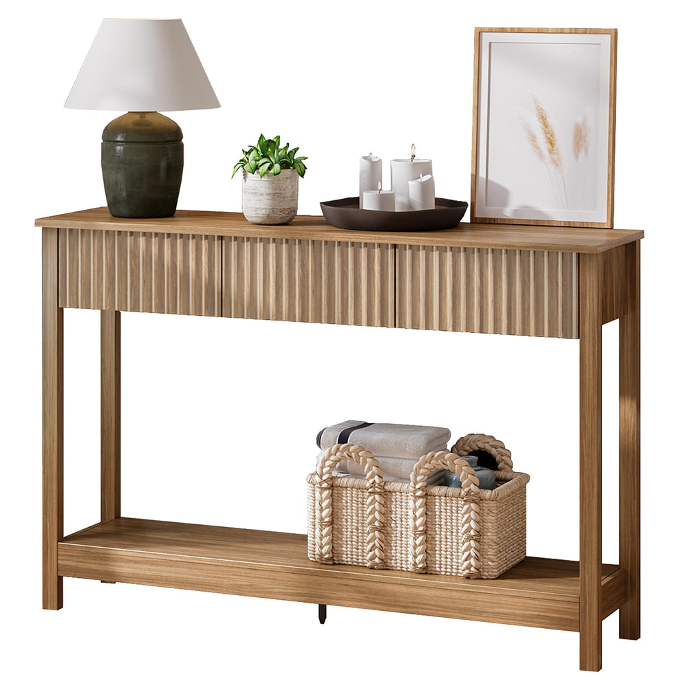 47" Fluted Console Table with Drawers & Open Shelf