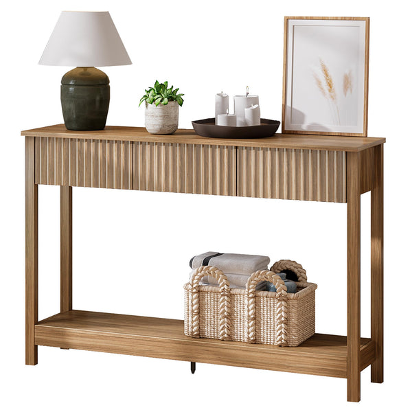 47" Fluted Console Table with Drawers & Open Shelf
