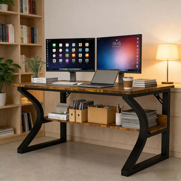 Computer Desk with Storage Shelf & C-Shaped Metal Frame