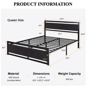 Metal Platform Bed Frame with Headboard & Slat Support